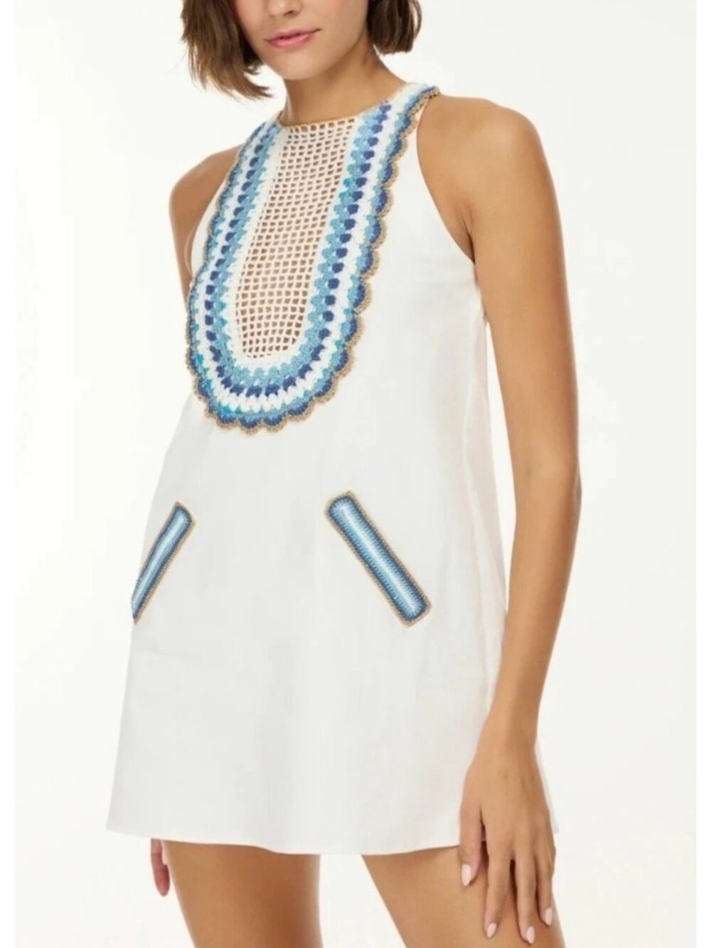 My Beachy Side Arya Mini Dress White Cotton Crochet Bib Sleeveless Size S NEW